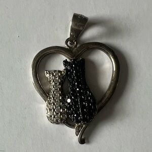 925 sterling Silver and Black Cat Heart Pendant